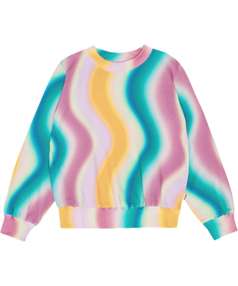 Marge - Spray Waves - Oversized multicoloured organic cotton sweatshirt with graffiti wavy stripes print.