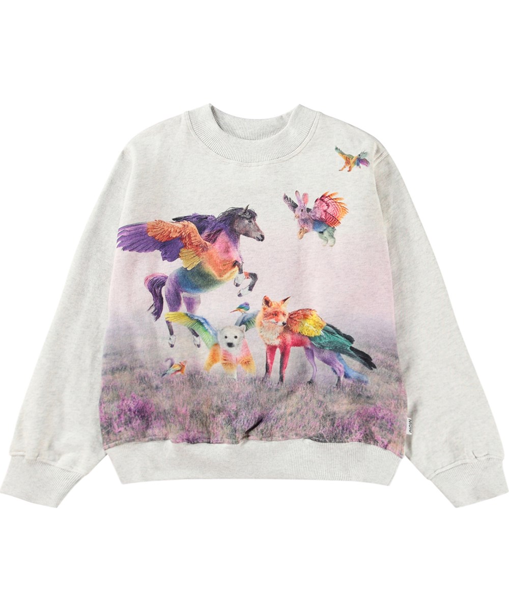 Marge - Vibe Check - Oversized light grey melange sweatshirt with ribbed trim and animal print.