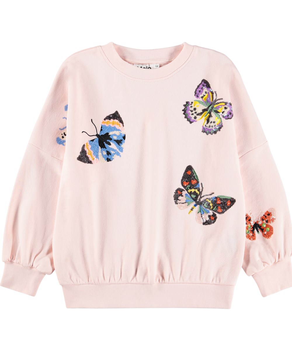 Marika - Cloud Pink - Pink sweatshirt for children with sequin embroidery and made of organic cotton