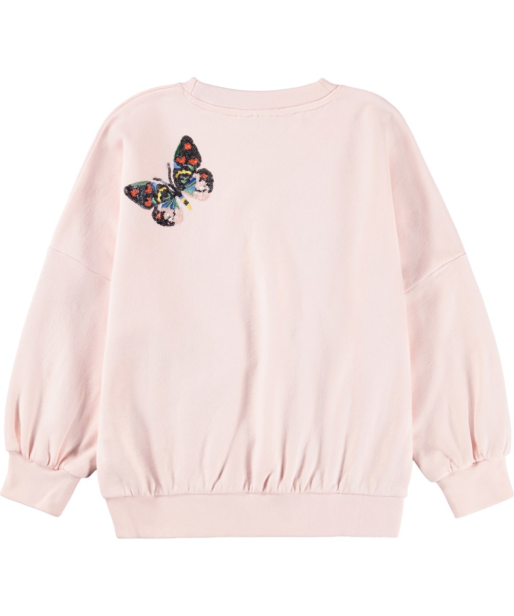 Marika - Cloud Pink - Pink sweatshirt for children with sequin embroidery and made of organic cotton