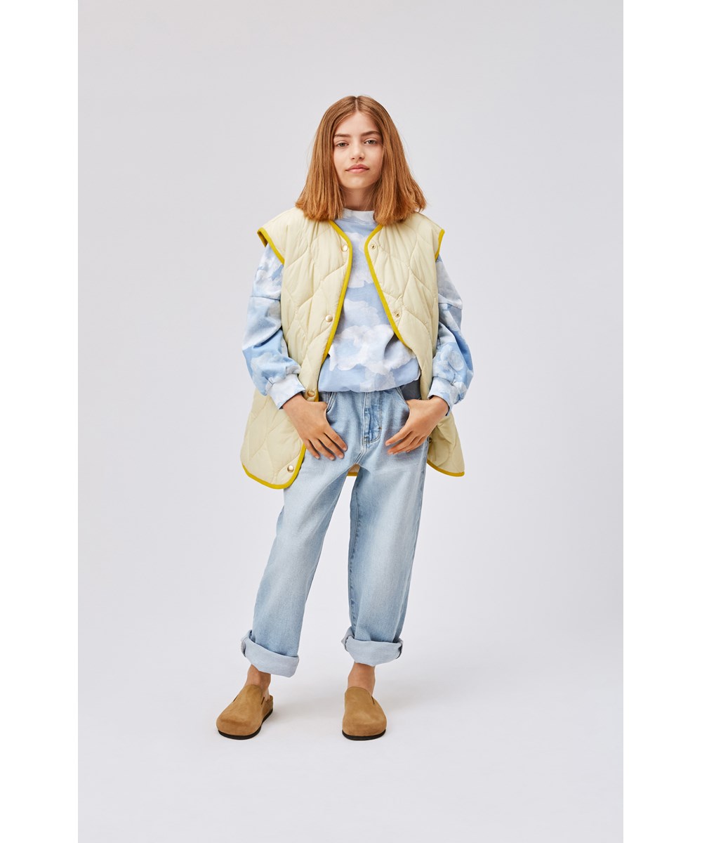 Marika - Cloudy Poppies - Blue organic sweatshirt with poppy and sky print 