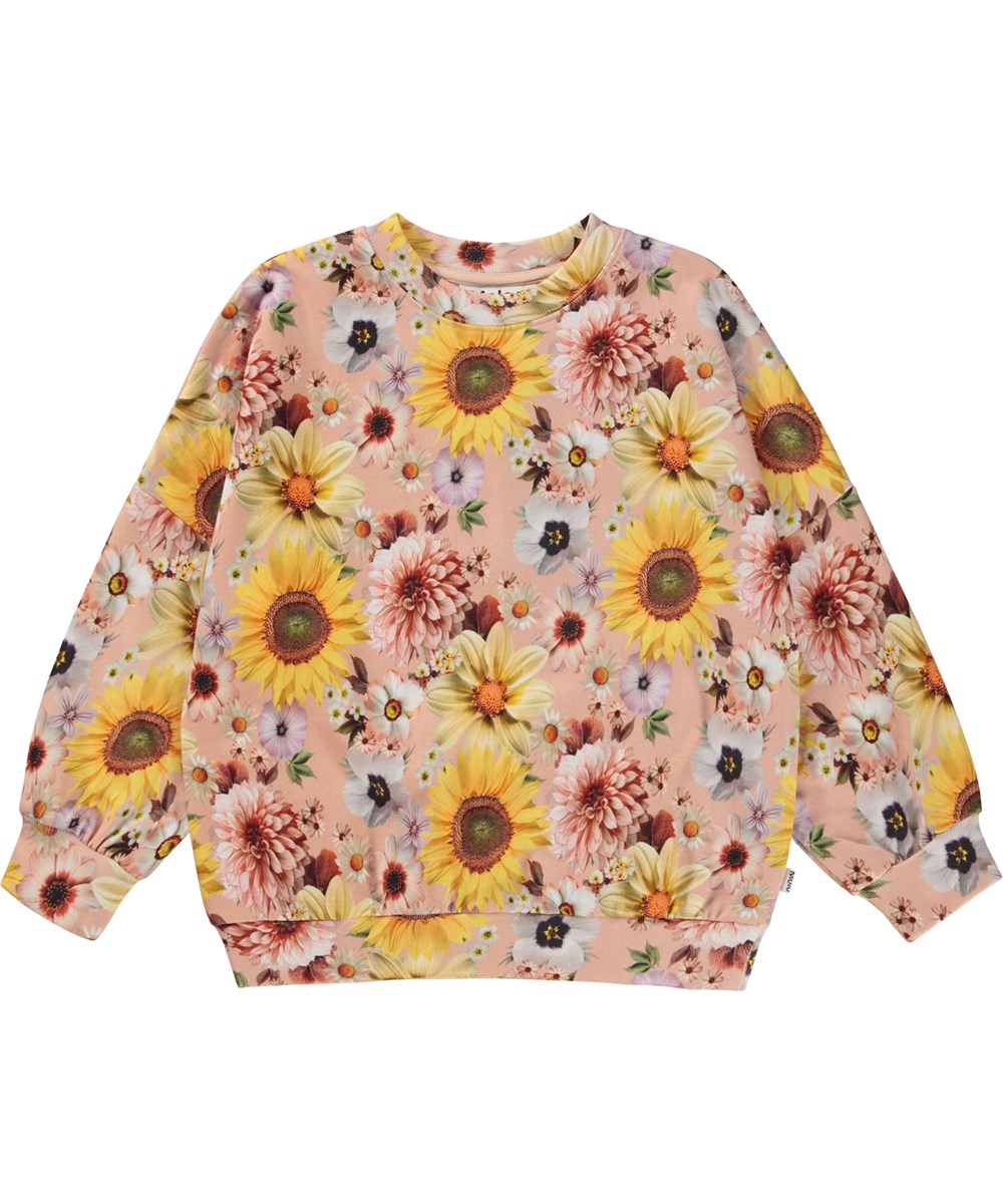 Marika - Floral Peach - Pink organic sweatshirt in all over floral print