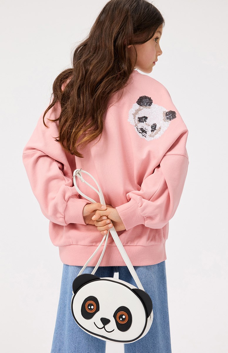Marika - Rosequartz - Pink sweatshirt with sequin embroidery for children in soft organic cotton with ribbed edges at the neck, sleeves, and bottom of the sweatshirt.