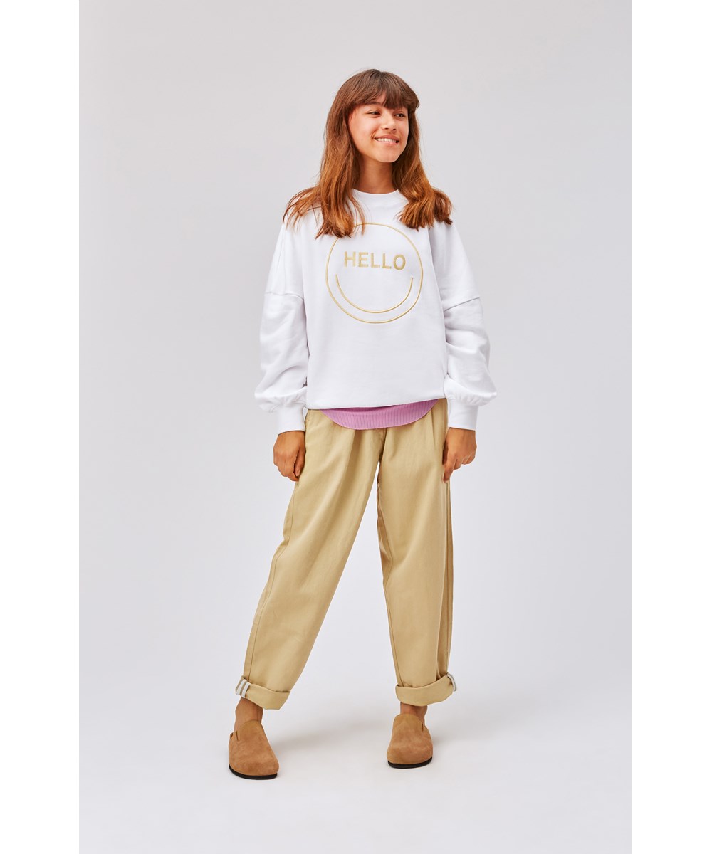 Marika - White - White Oeko-Tex sweatshirt with yellow embroidery