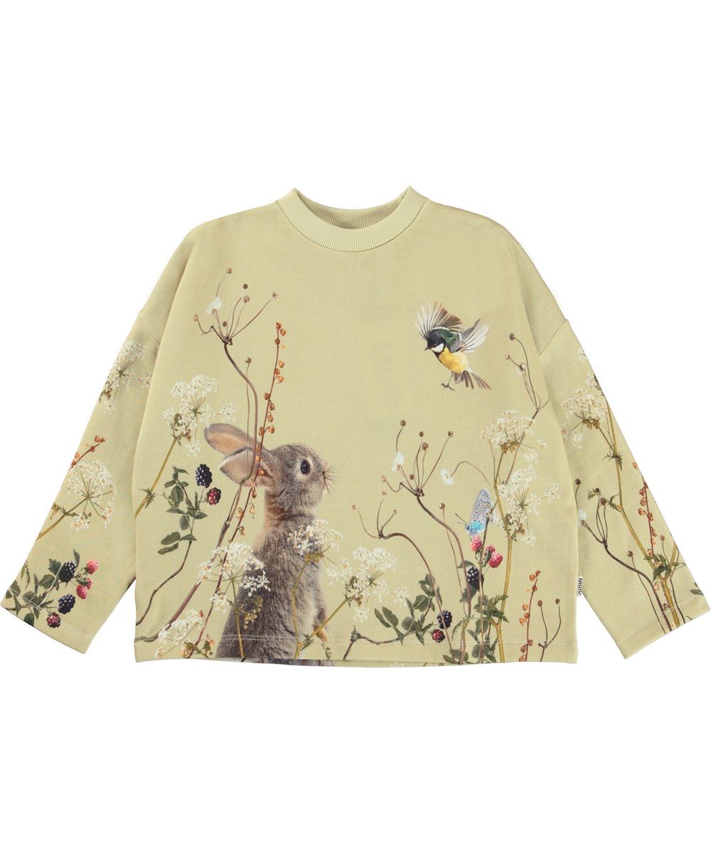 Marin - Light Meadow - green sweatshirt with a print of a rabbit