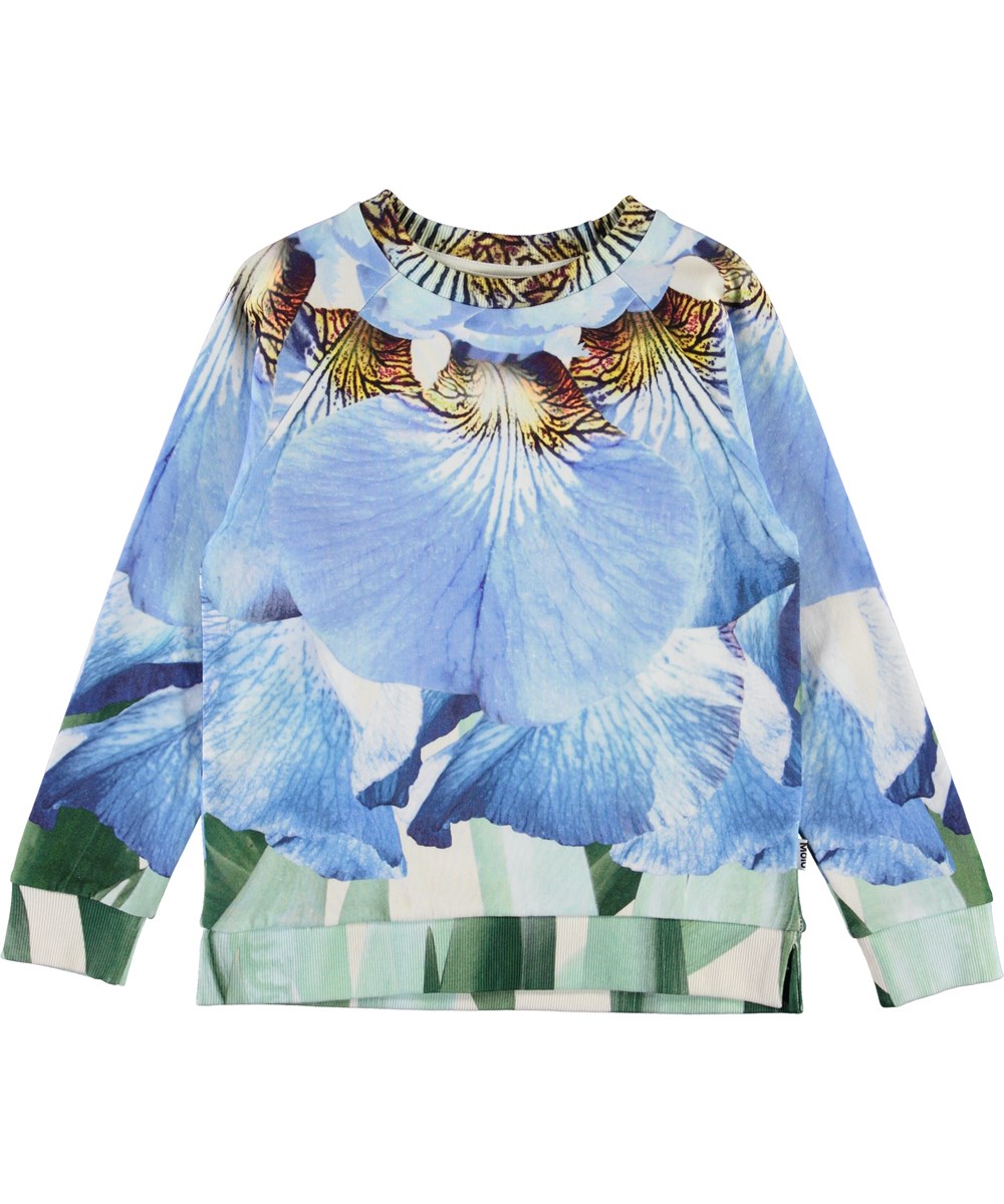 Marina - Blue Iris - Organic sweatshirt with flower petals
