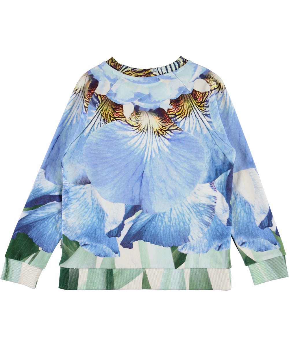 Marina - Blue Iris - Organic sweatshirt with flower petals