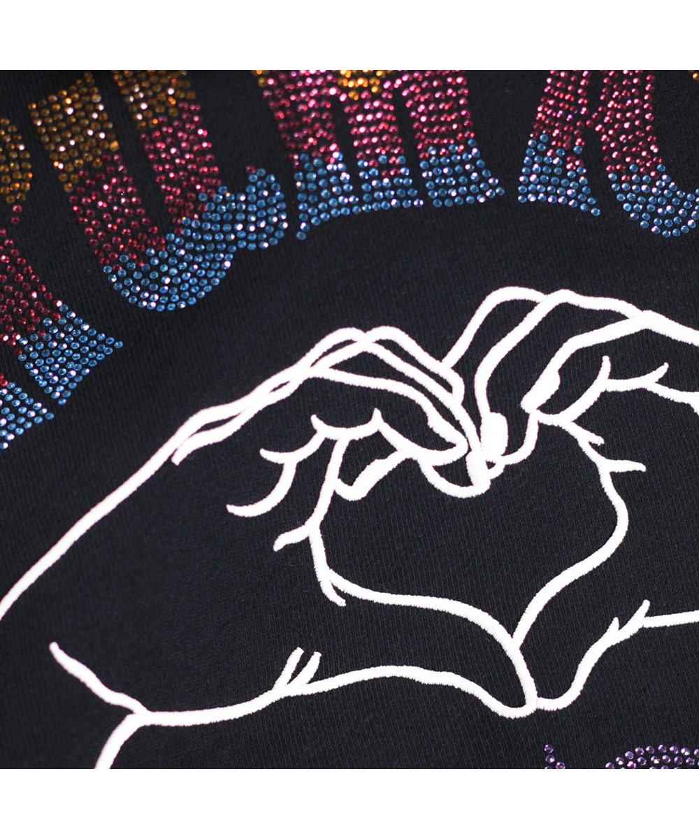 Marlin - Black - Black hoodie for children made of organic cotton with colourful rhinestones.