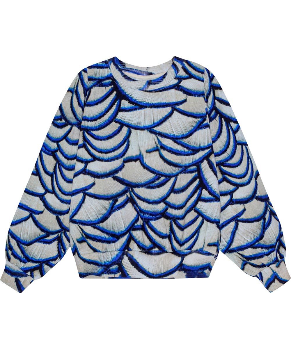 Mary - Feathers - Grey organic cotton sweatshirt with loose fit and feather print.