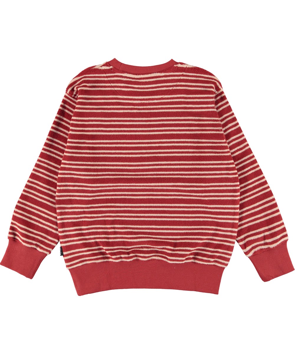 Mattis - Rose Straw Stripe - Red terry cloth sweatshirt with white, horizontal stripes 