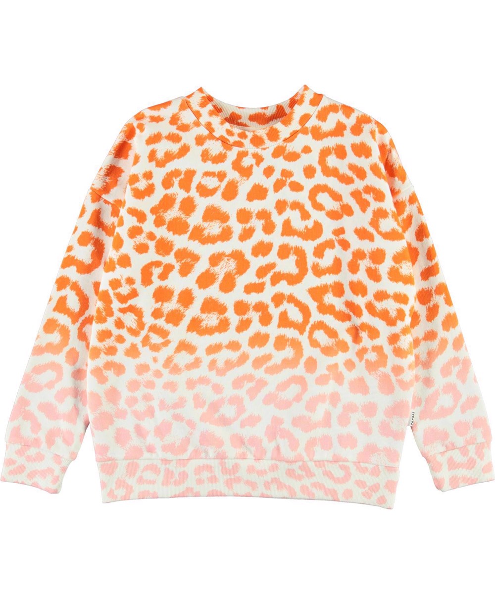 Maxi - Faded Jaguar - Organic sweatshirt with orange and rose leopard print