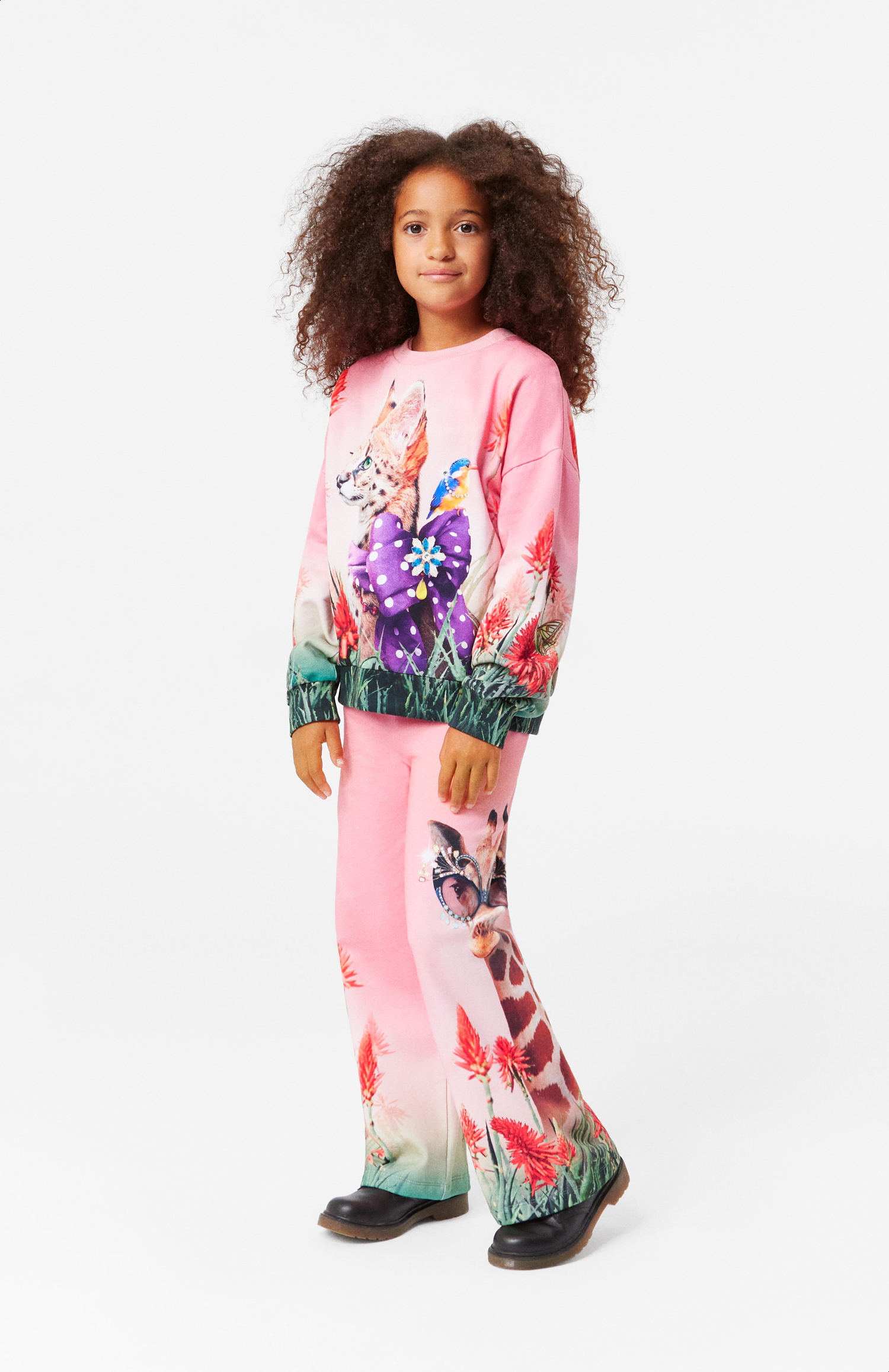 Maxi - Fancy Cat - Pink organic cotton sweatshirt with