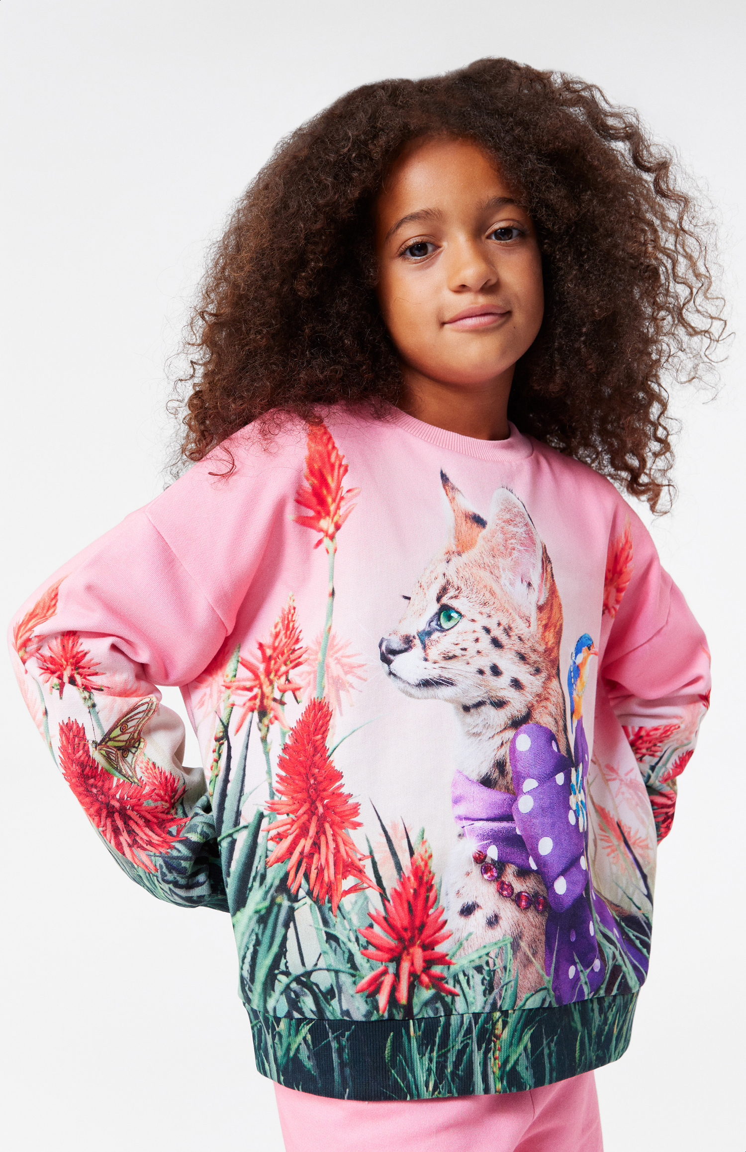 Maxi - Fancy Cat - Pink organic cotton sweatshirt with