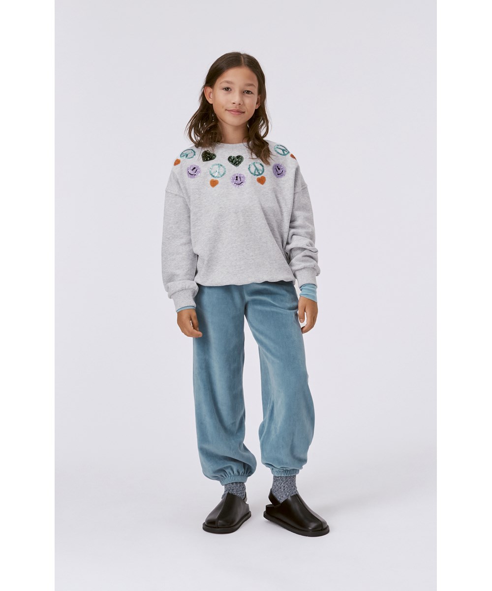 Maxi - Nordic Sequin - Light grey melange organic sweatshirt with sequin embroidery
