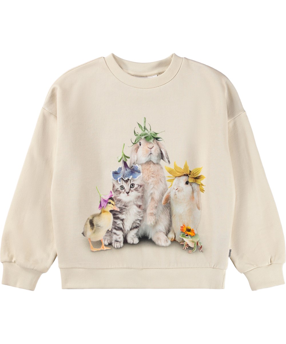 Maxi - Photobooth - Beige sweatshirt for children made of organic cotton with an animal print