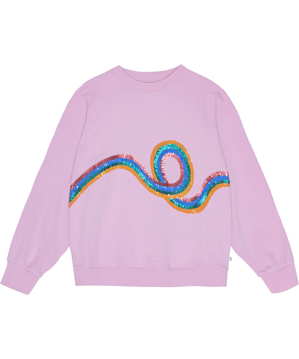 Maxi - Pink Lavender - Pink organic cotton sweatshirt with loose fit and striped sequin embroidery.