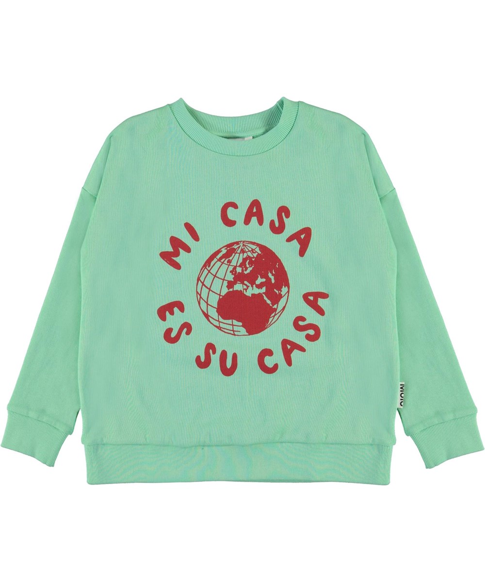 Maxi - Pistachio - Green sweatshirt with map of the world print