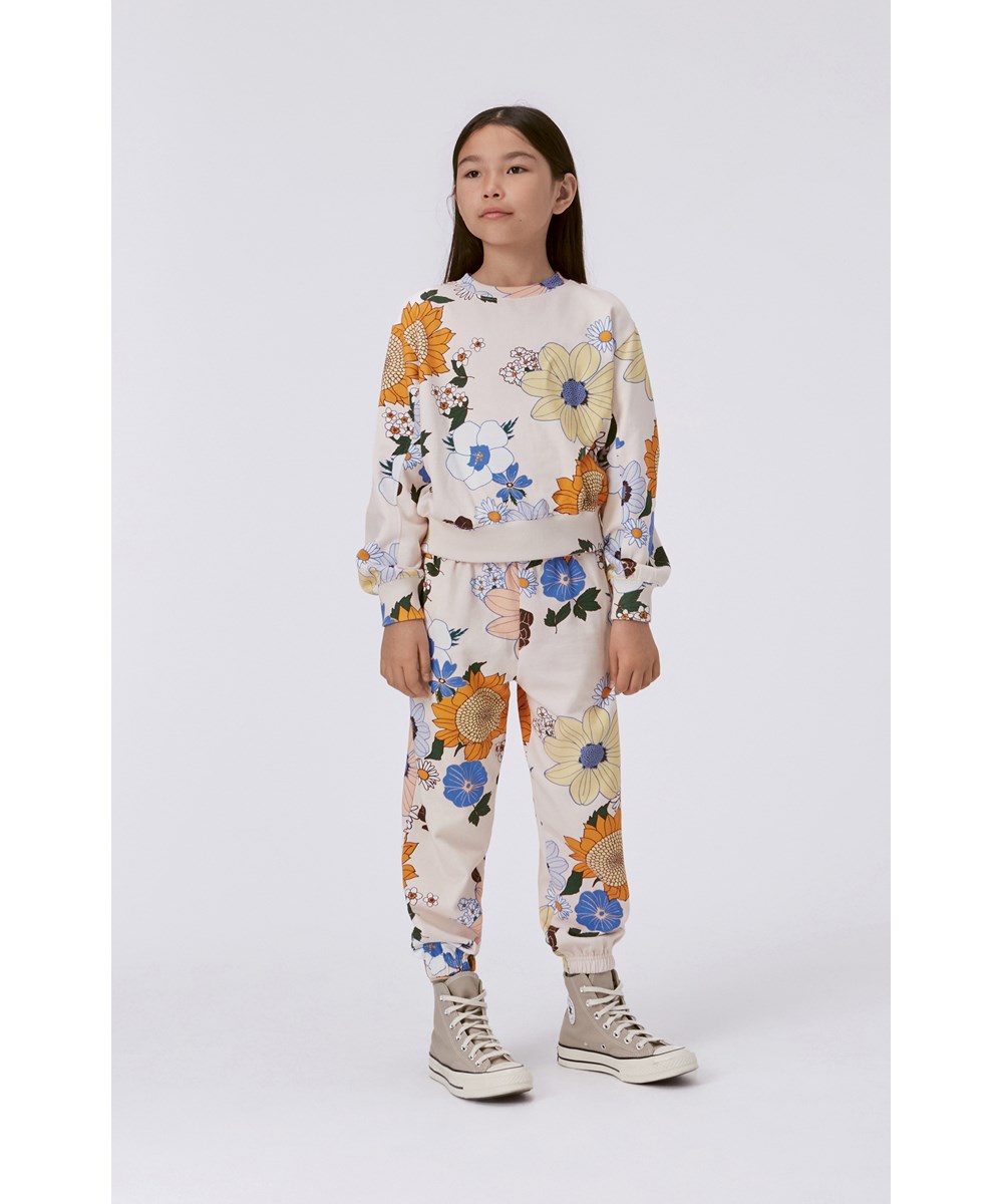 Maxime - Light Retro - Off-white organic sweatshirt with all over  floral print