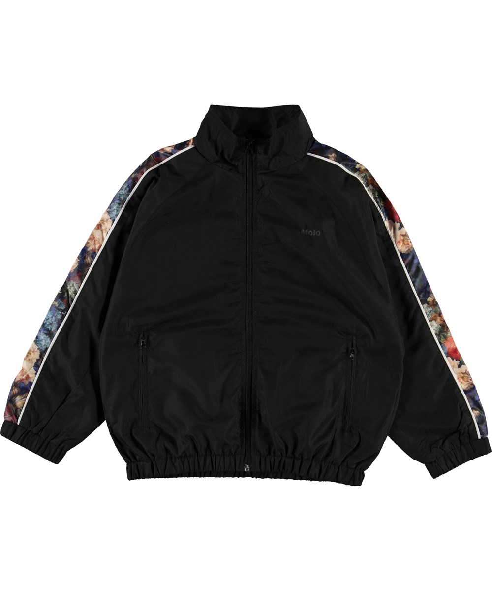 Maxine - Black - Black track jacket with flowers 