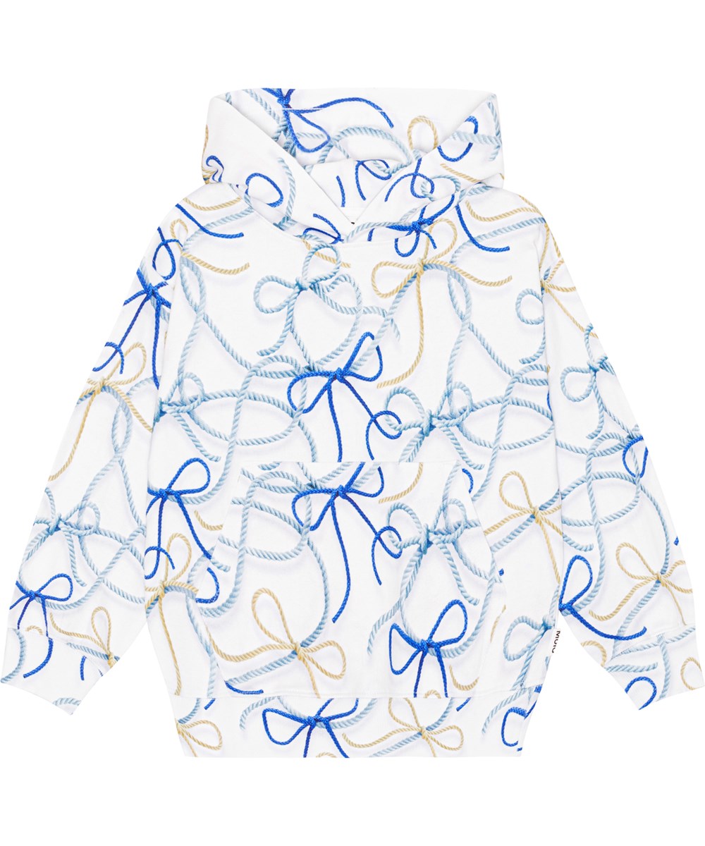 Mie - Nautical Bow - White hoodie in organic cotton with a sailor rope print