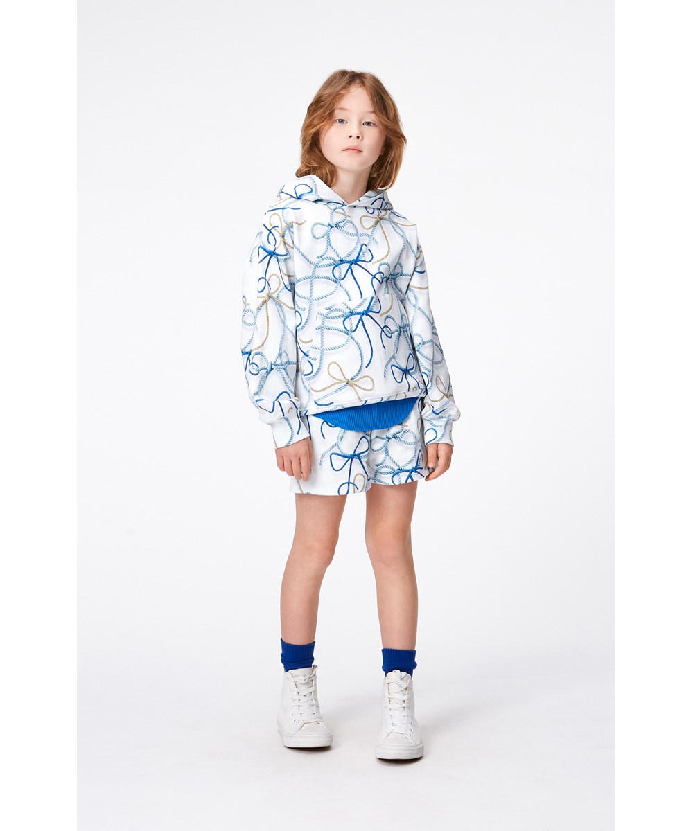 Mie - Nautical Bow - White hoodie in organic cotton with a sailor rope print