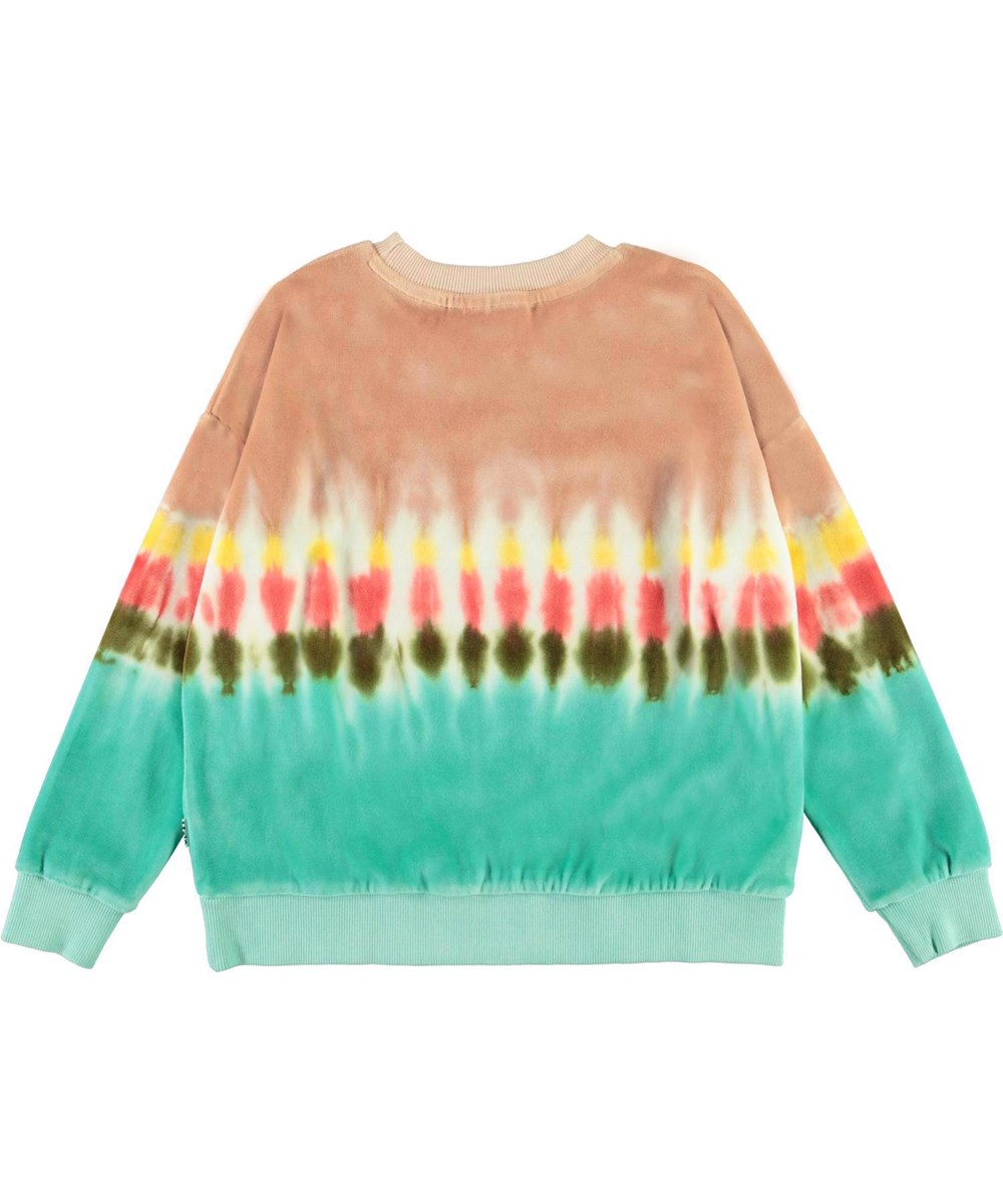 Mika - Tie Dye Stripe - Green and rose velour sweatshirt with tie dye print
