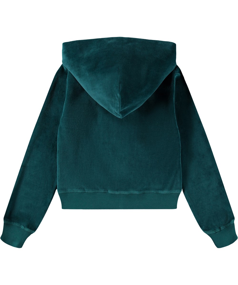 Milla - Cosmic Green - Green hoodie for children made of a soft velour.