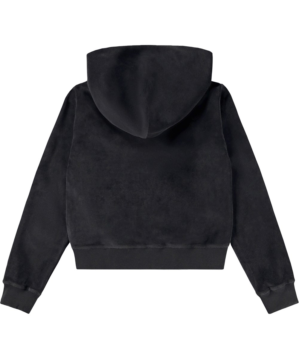 Milla - Purple Black - Black velour hoodie with zip closure 