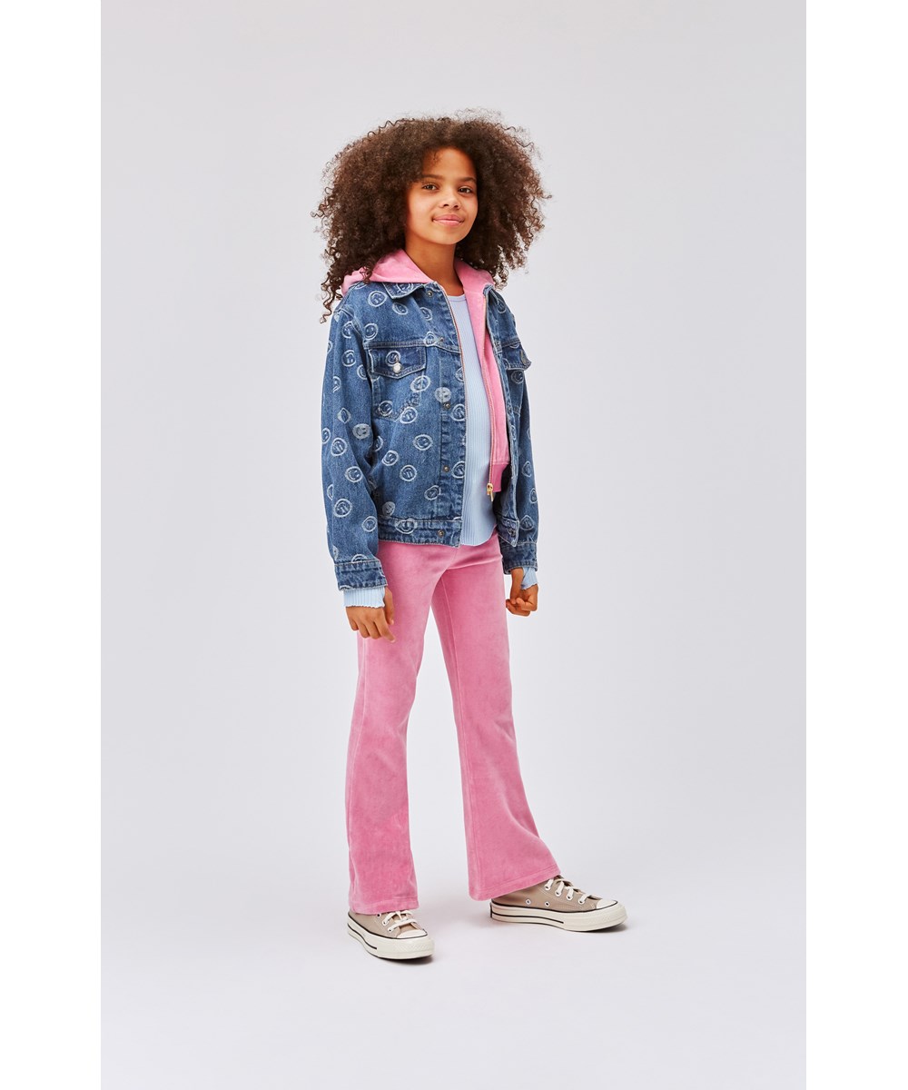 Milla - Sunset Pink - Pink velour hoodie with zipper
