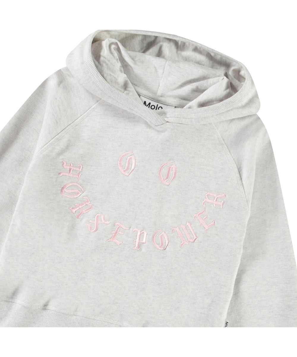 Minelli - Snow Melange - Light grey hoodie for children in soft organic cotton with ribbed edges at the hood, sleeves, and bottom of the hoodie.