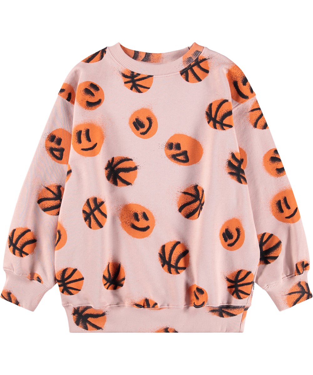 Monti - Basketball Rose - Pink sweatshirt for children made of organic cotton with a print of basketballs 