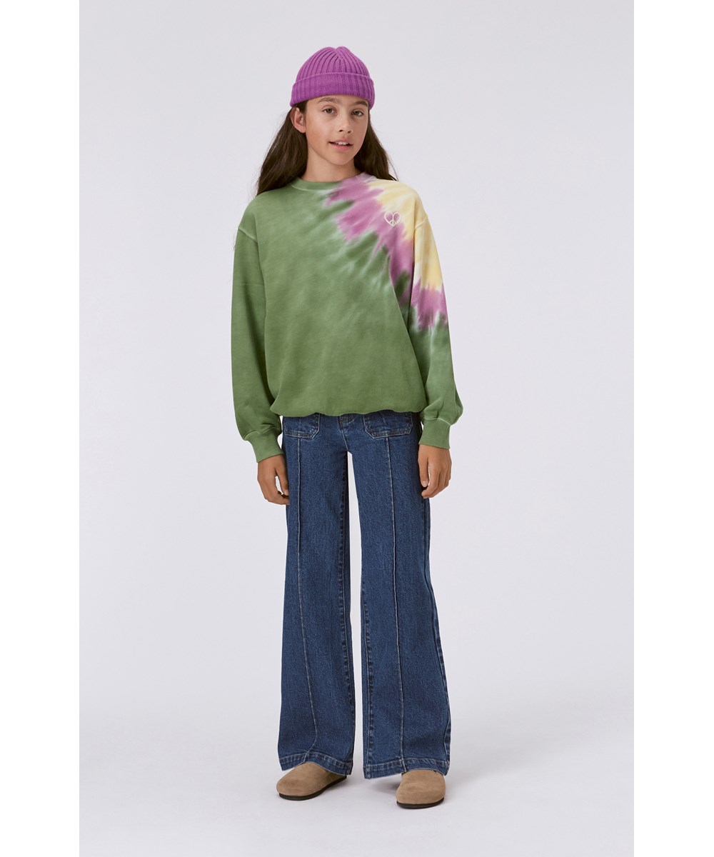 Monti - Floral Tie Dye - Green organic sweatshirt with tie-dye print