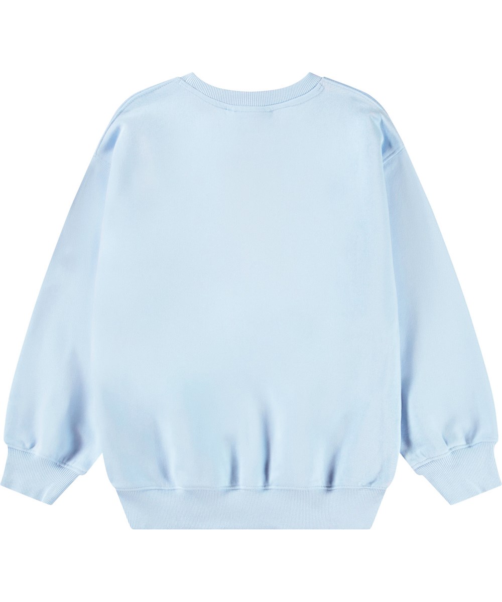 Monti - Horsepower - Light blue sweatshirt with print for children in soft, organic cotton with ribbed edges at the neck, sleeves, and bottom of the sweatshirt.
