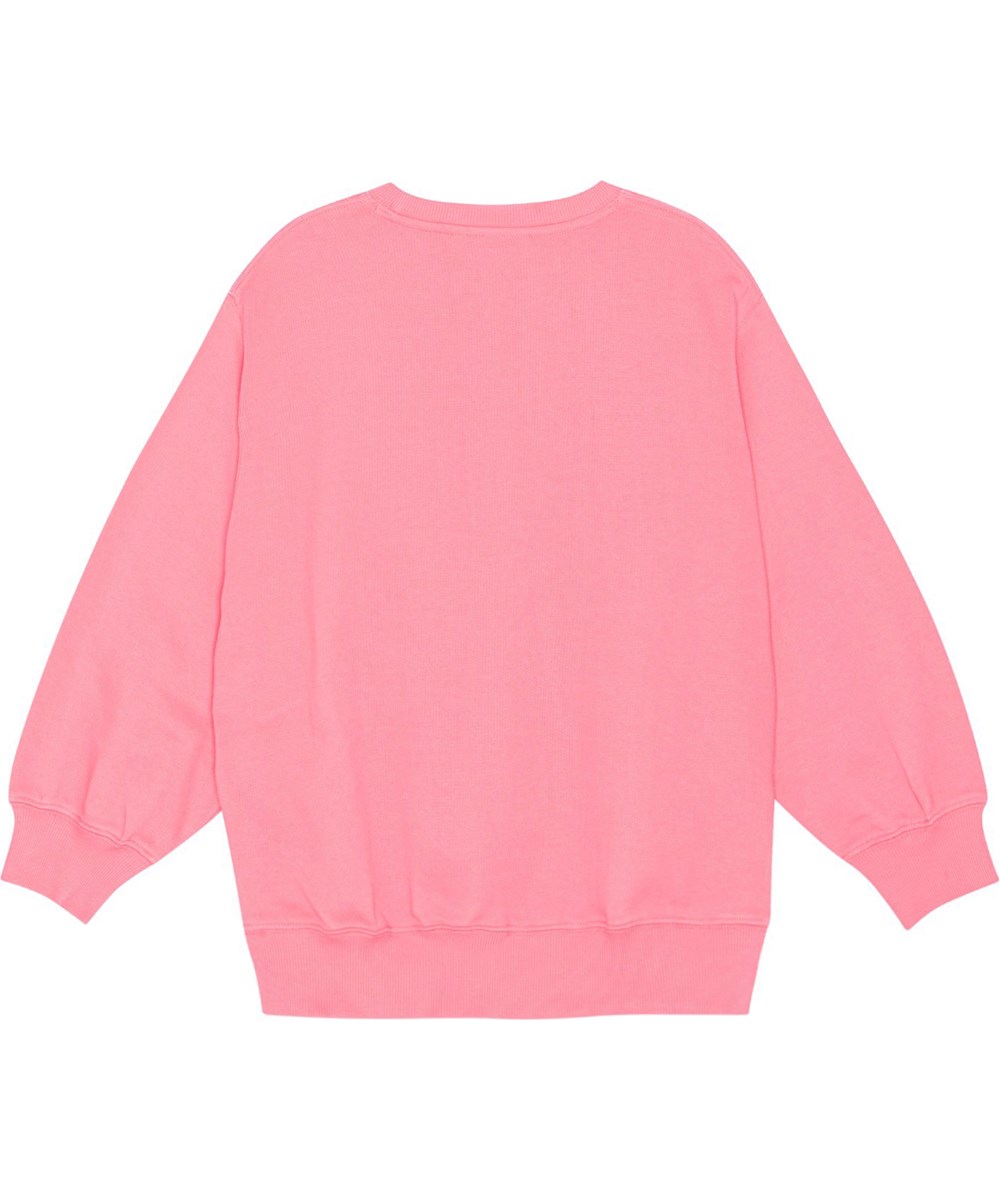 Monti - More Love Cat - Pink sweatshirt in organic cotton with a large cat print and 'More Love' 