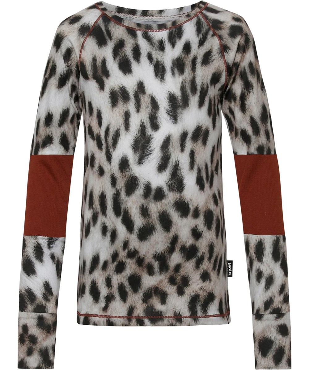 Odelia - Snowy Leo Fur - Sports top with snow leopard print