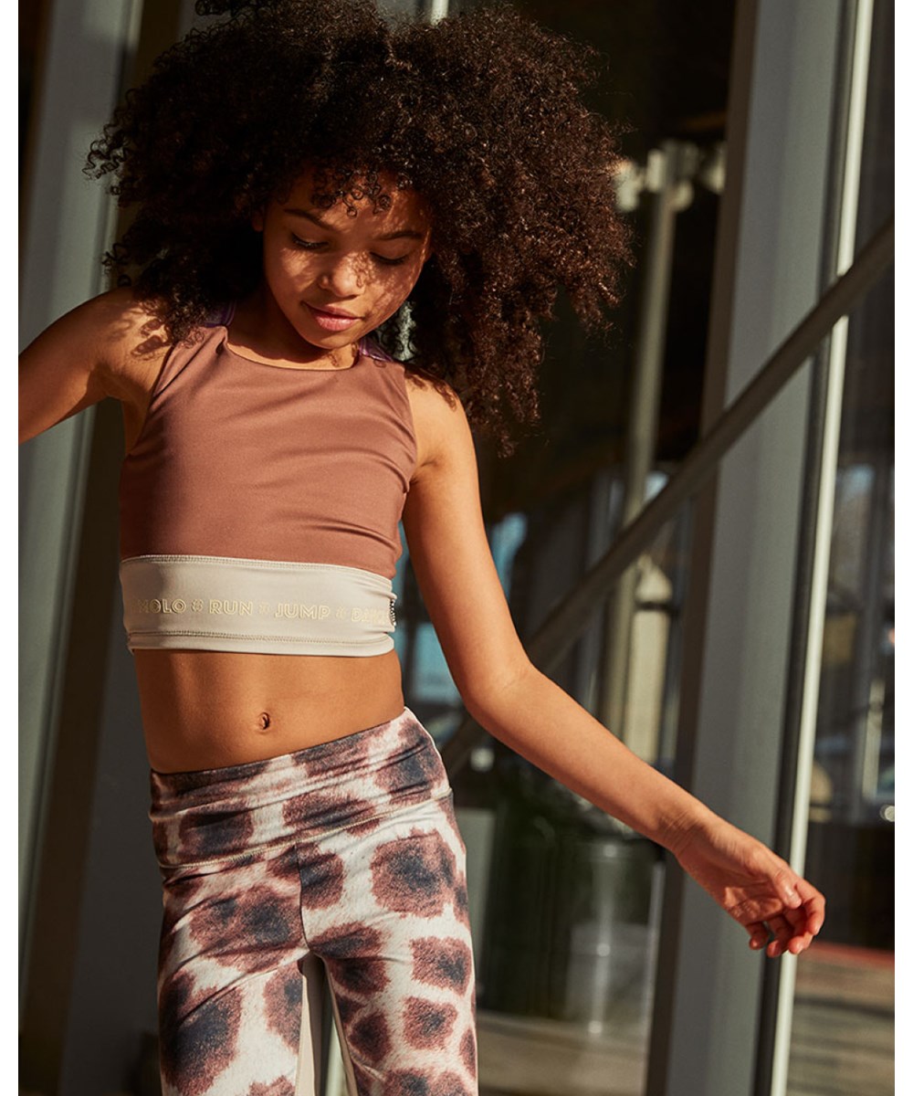 Oliva - Coco Bean - Brown sports top with pink straps