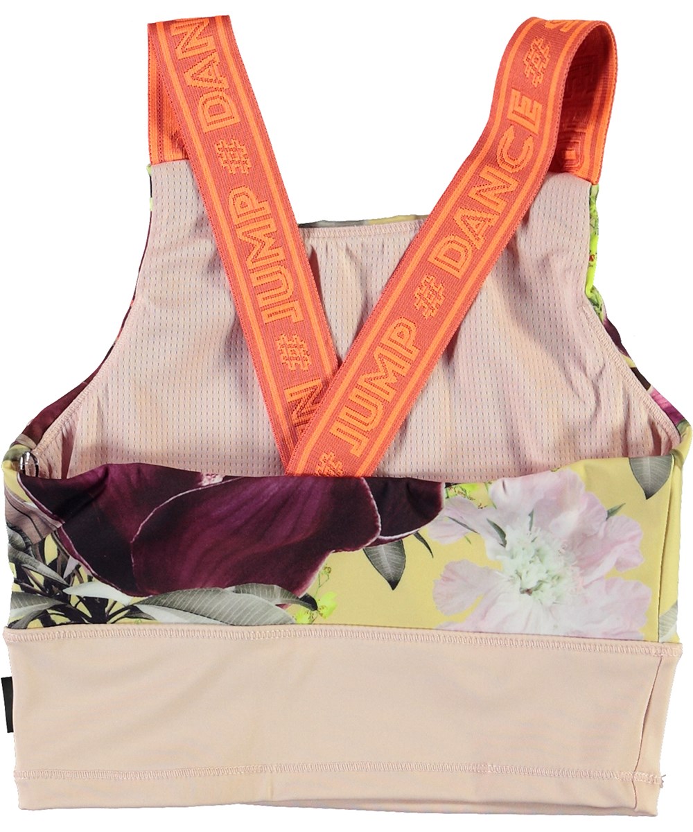Oliva - Orchid - Sports top with floral print and orange straps
