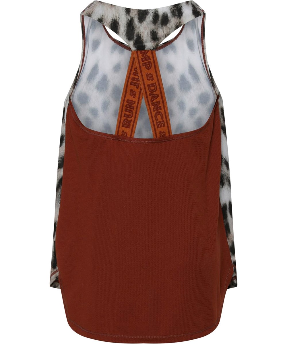 Oriana - Snowy Leo Fur - Sports top with snow leopard print and brown back