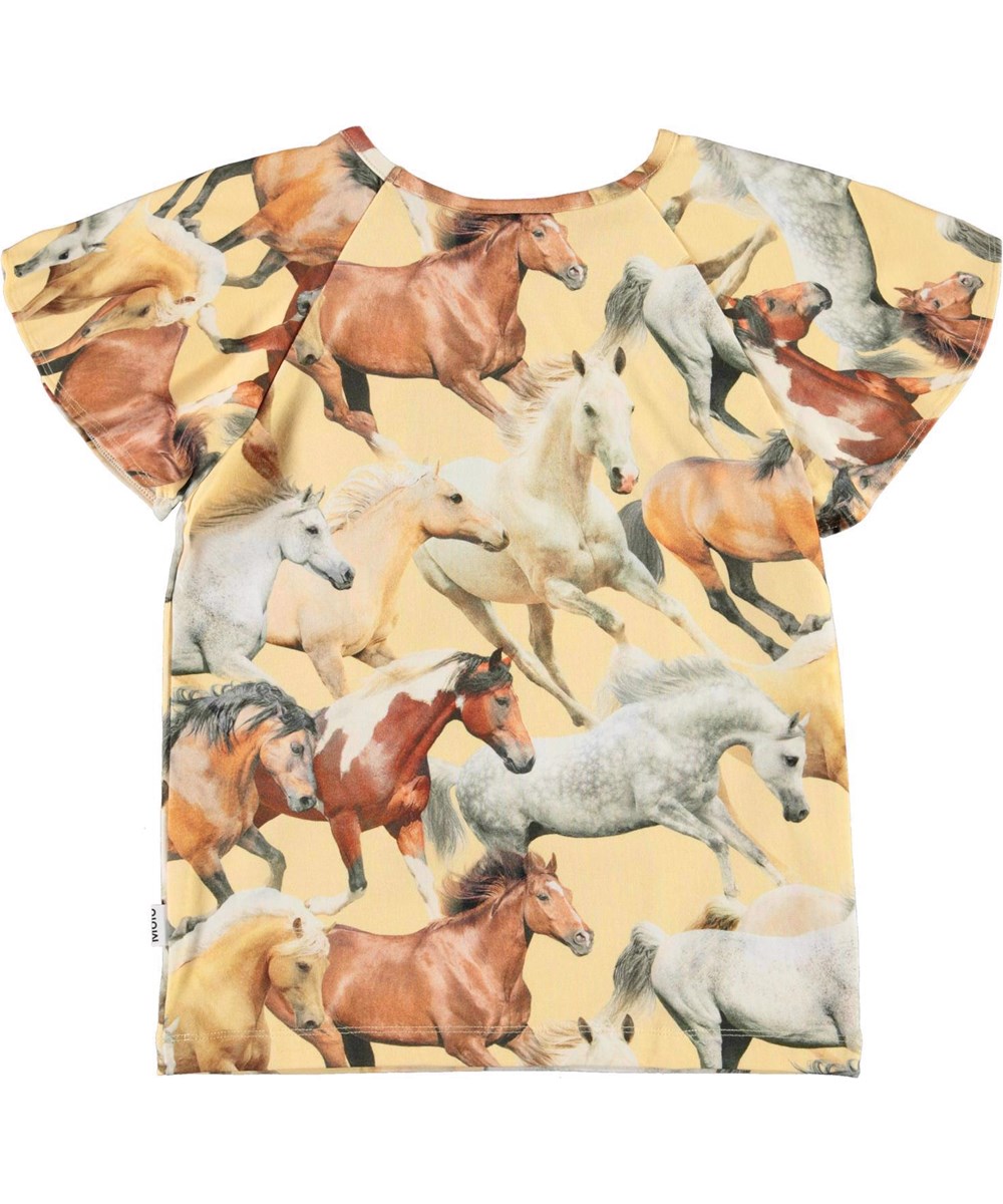 Rachel - Horse Dreams - Yellow organic t-shirt with horse print
