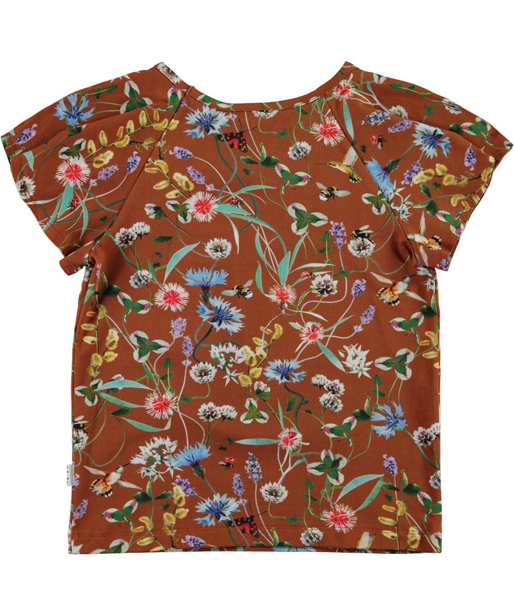 Rachel - Wildflowers - Brown organic t-shirt with floral print