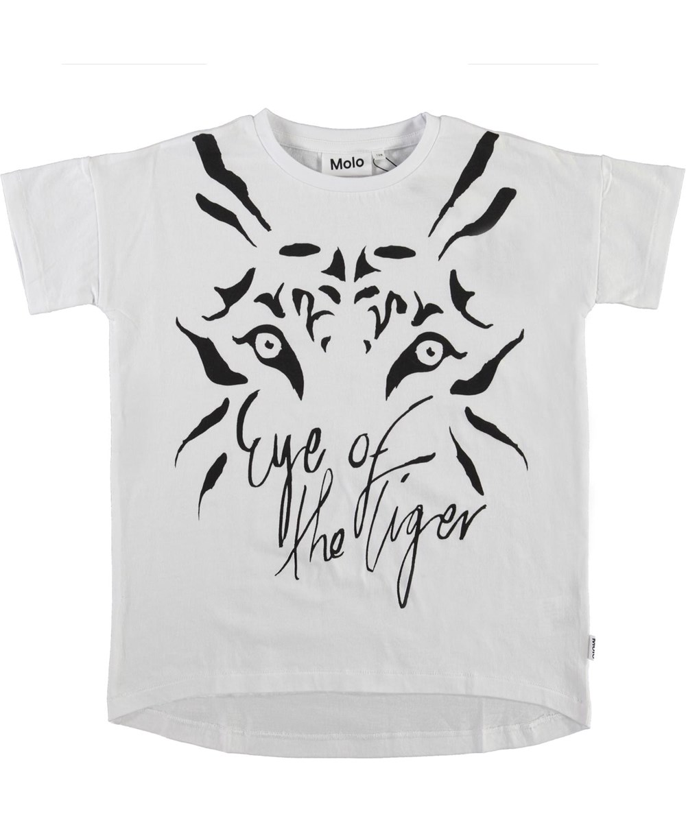 Raeesa - Eye Of The Tiger - White organic t-shirt with tiger