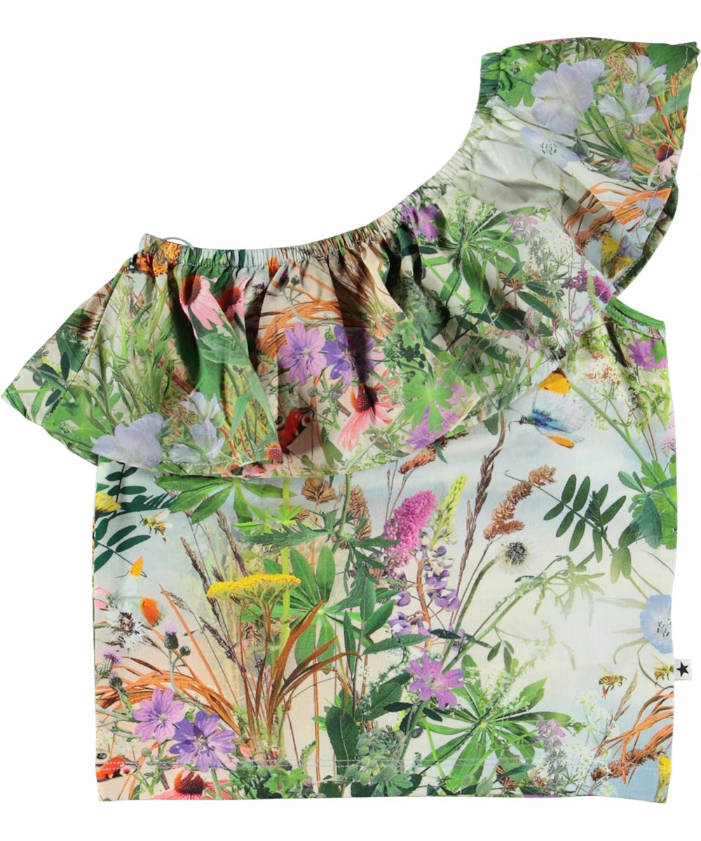 Raelyn - Wild Nature - One shoulder top in organic cotton with ruffle and floral print