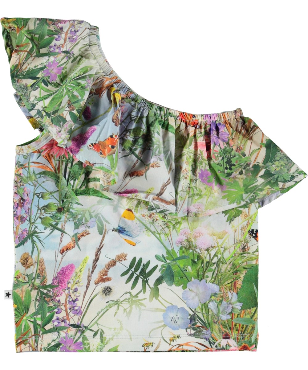 Raelyn - Wild Nature - One shoulder top in organic cotton with ruffle and floral print
