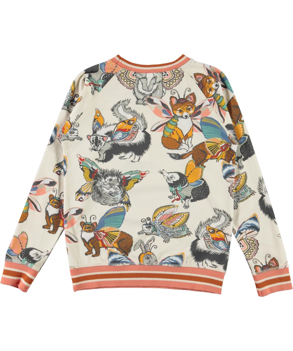 Raewyn - Hedgerow Buzz - Organic top with a print of animals with wings 