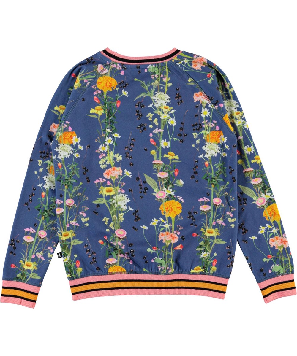 Raewyn - Vertical Flowers - Blue organic top with floral print 