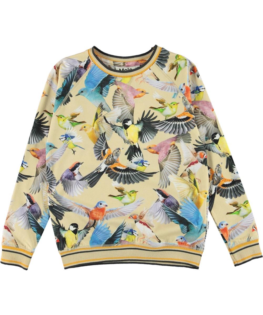 Raewyn - Whimsical - Light yellow organic top with bird print