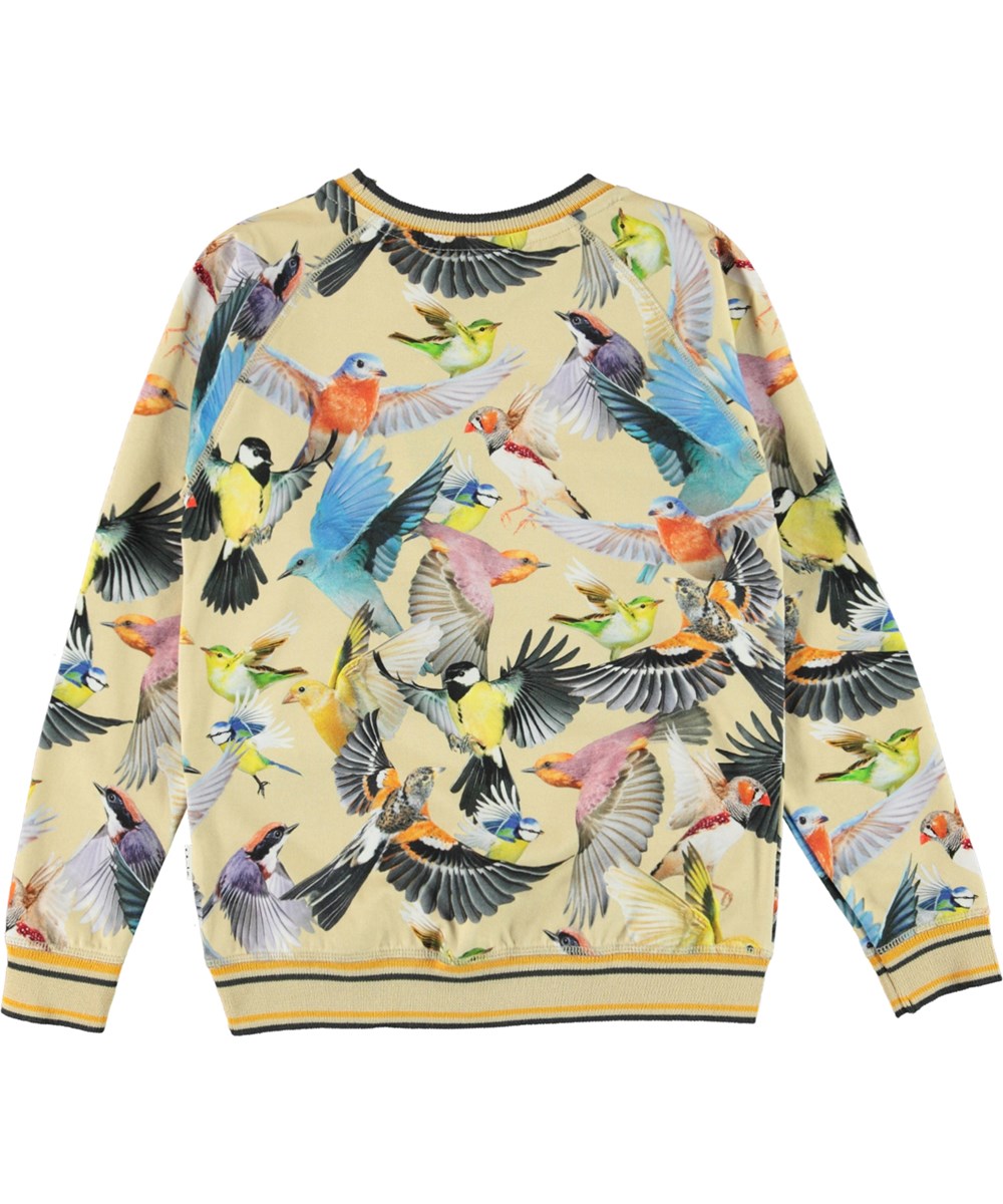 Raewyn - Whimsical - Light yellow organic top with bird print