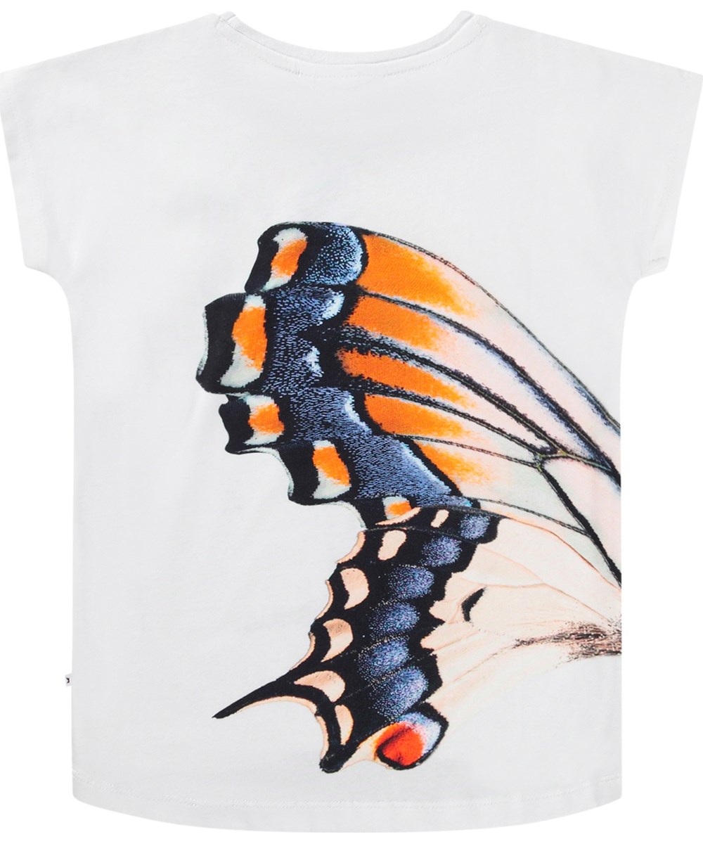 Ragnhilde - Be A Butterfly - White T-shirt for children made of organic cotton with small short sleeves and print.