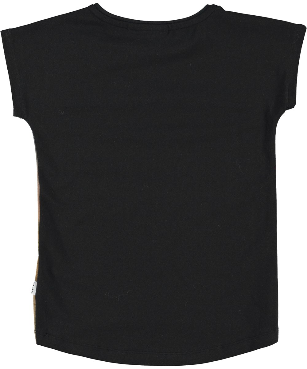 Ragnhilde - Flamingo And Cub - Black organic t-shirt with flamingo and leopard print