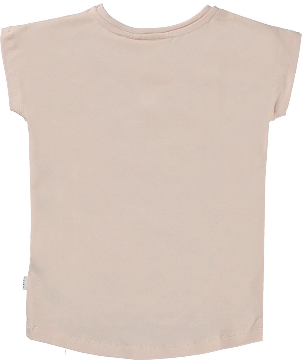 Ragnhilde - Flower Cats - Pink organic t-shirt with cats and blue floral print